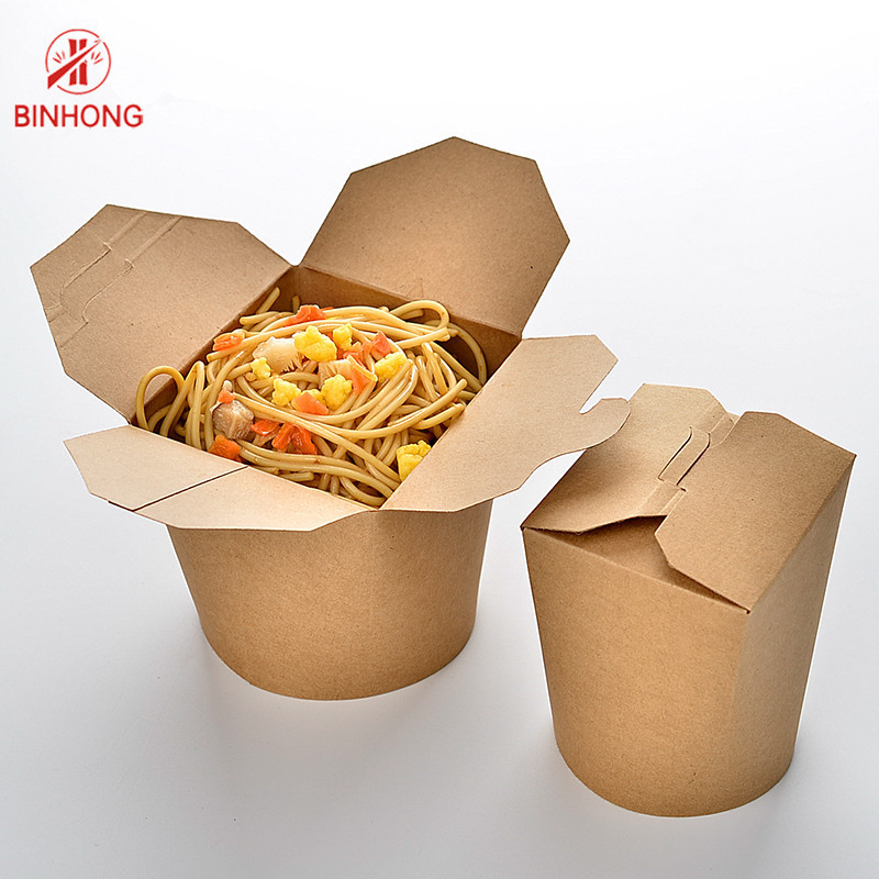 Προσαρμοσμένο λογότυπο Τυπωμένο Kraft Paper Noodle Box Βιοδιασπώμενο κουτί τροφίμων με λαβή προστασίας από την υπεριώδη ακτινοβολία και ματ λαμινίρισμα