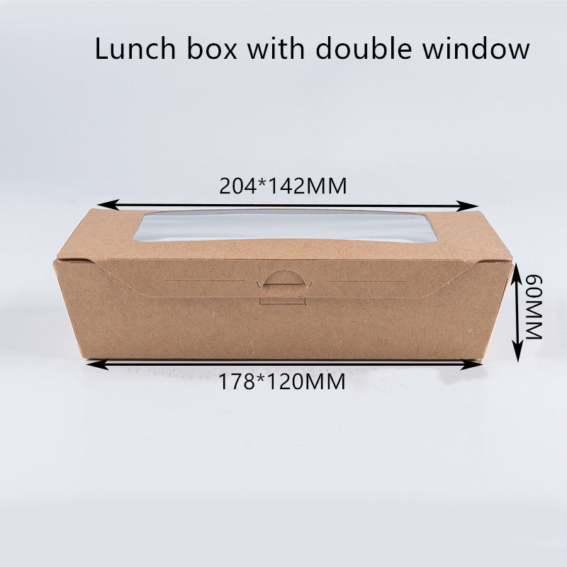 καλαθάκι με φαγητό εγγράφου 1200ml 337 380 400gsm Kraft με το παράθυρο της PET
