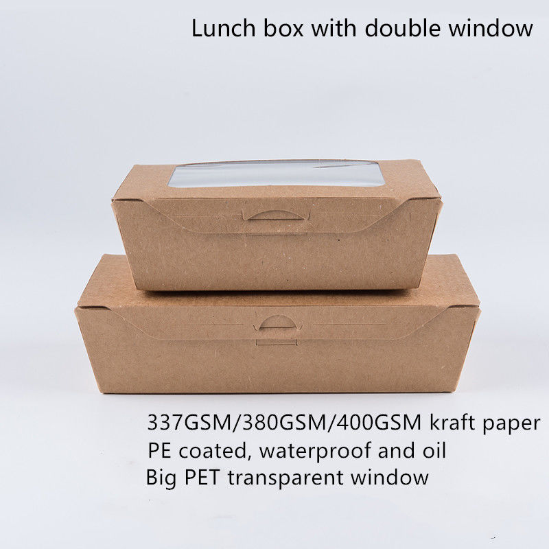 καλαθάκι με φαγητό εγγράφου 1200ml 337 380 400gsm Kraft με το παράθυρο της PET